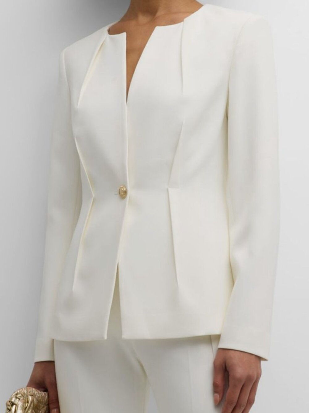 Elie Tahari Women's White The Zion Single-Button Cotton Pintuck Blazer Size 6
